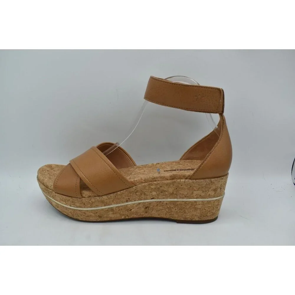 Johnston & Murphy Womens Size 9.5 Gigi Cross Band Tan Leather‎ Platform Sandals